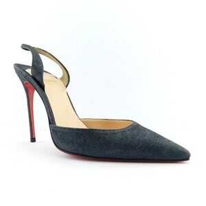 CHRISTIAN LOUBOUTIN Black Sparkle Shimmer Glitter Sling Heel Pumps 38